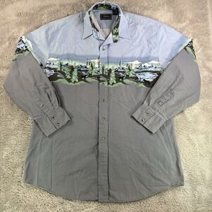 Vintage Roper Shirt Men's XL Blue Western Cowboy Horses Pearl Snap Long Sleeve